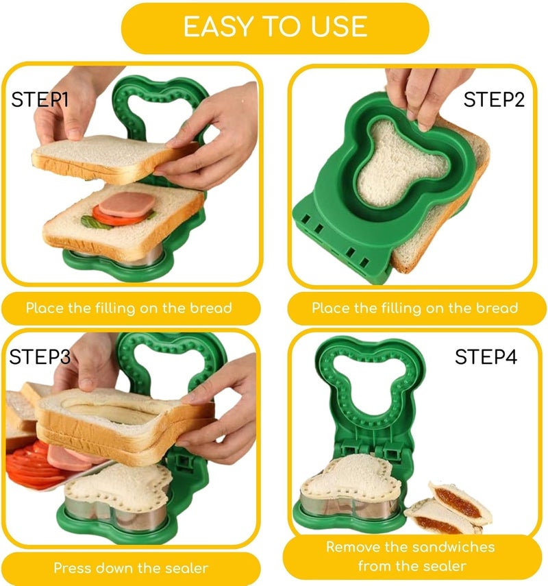 JIDODO 2pcs Sandwich Cutter and Sealer for Kids,DIY Decruster Pocket Sandwiches,Uncrustable Sandwich Cutter-Sandwich Maker for Lunchbox and Bento Box (Flower Green+Mouse Red) - Image 5